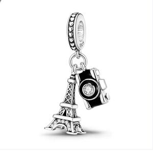 Sterling Silver Eiffel Tower & Camera Charm Pendant